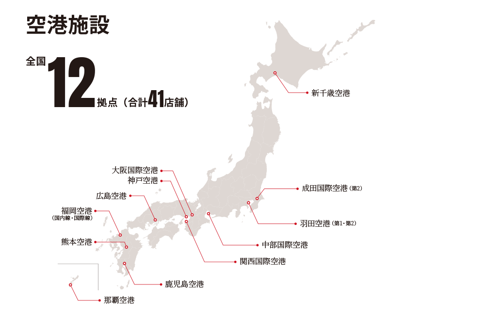 空港施設 全国12拠点（合計41店舗）